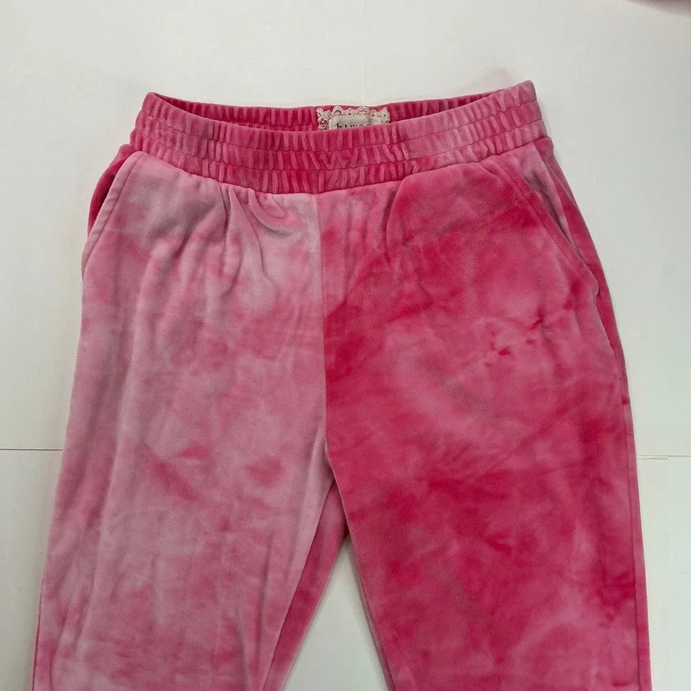 btween Pink Tie-Dye Velour Tracksuit Kids Size 8 Ruffle Shoulder Jogger Set